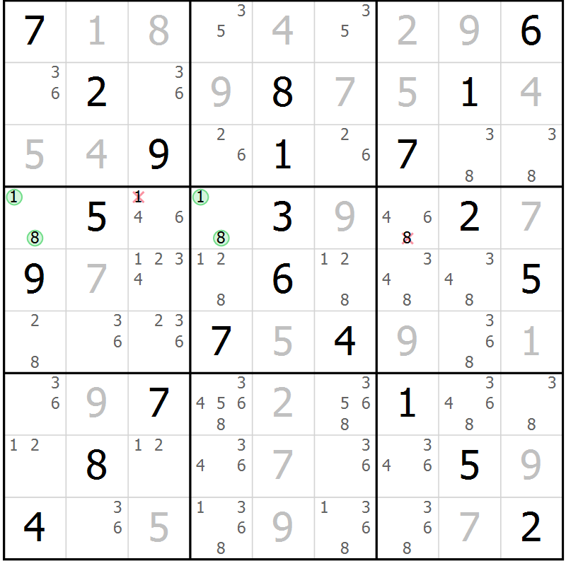 Position des candidats pour la solution de la Gr 36 page 39 du magazine de sudoku Virtuose n° 117