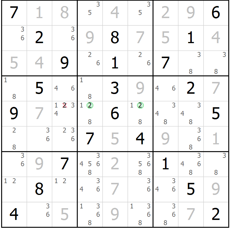 Position des candidats pour la solution de la Gr 36 page 39 du magazine de sudoku Virtuose n° 117