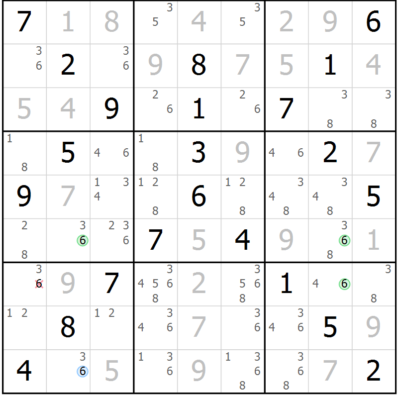 Position des candidats pour la solution de la Gr 36 page 39 du magazine de sudoku Virtuose n° 117