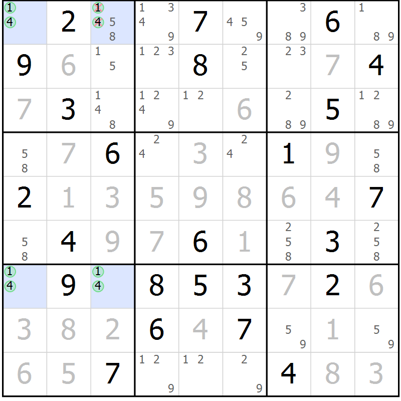 Position des candidats pour la solution de la Gr 37 page 40 du magazine de sudoku Virtuose n° 117
