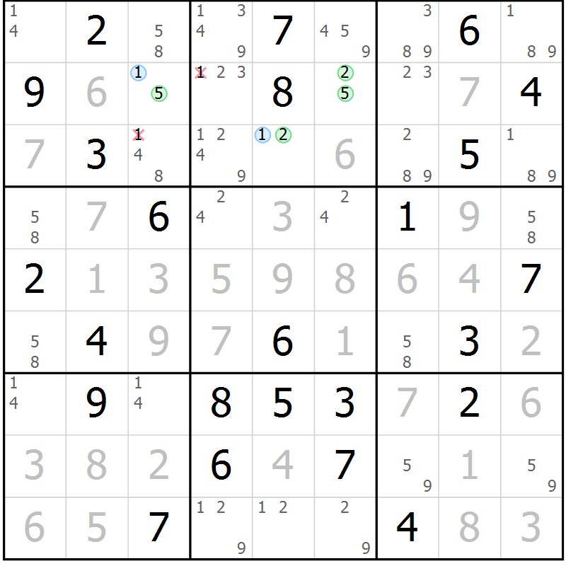 Position des candidats pour la solution de la Gr 37 page 40 du magazine de sudoku Virtuose n° 117