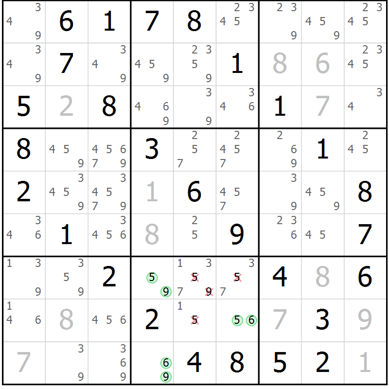 Position des candidats pour la solution de la Gr 38 page 41 du magazine de sudoku Virtuose n° 117