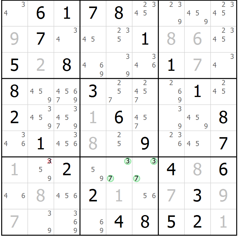 Position des candidats pour la solution de la Gr 38 page 41 du magazine de sudoku Virtuose n° 117