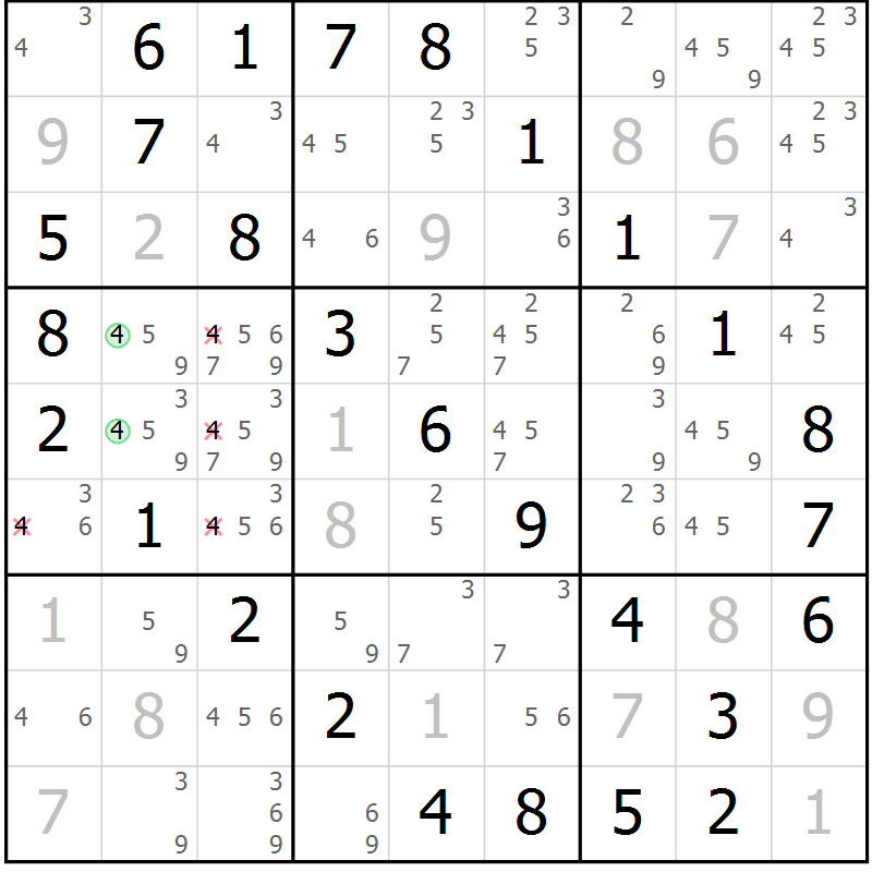 Position des candidats pour la solution de la Gr 38 page 41 du magazine de sudoku Virtuose n° 117