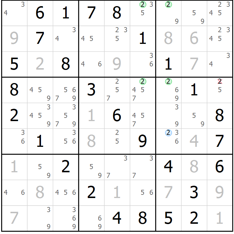 Position des candidats pour la solution de la Gr 38 page 41 du magazine de sudoku Virtuose n° 117