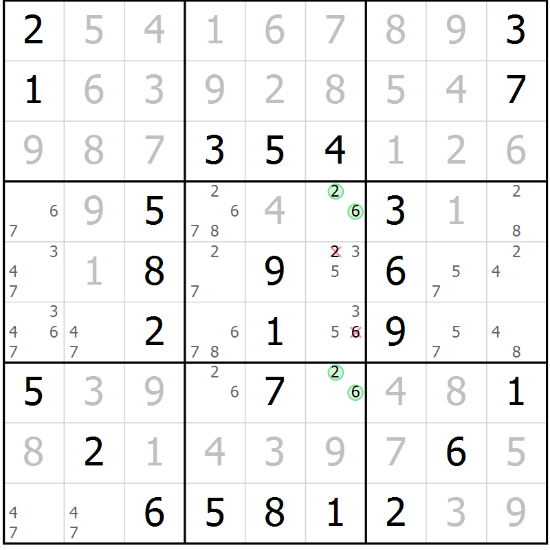 Position des candidats pour la solution de la Gr 39 page 42 du magazine de sudoku Virtuose n° 117