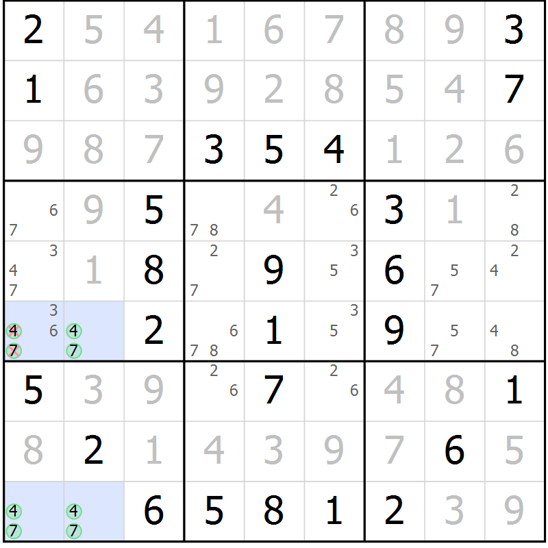 Position des candidats pour la solution de la Gr 39 page 42 du magazine de sudoku Virtuose n° 117