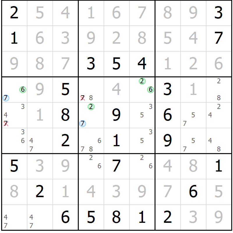 Position des candidats pour la solution de la Gr 39 page 42 du magazine de sudoku Virtuose n° 117
