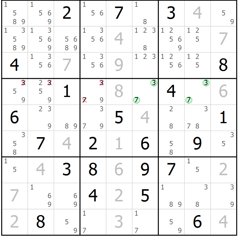 Position des candidats pour la solution de la Gr 4 page 7 du magazine de sudoku Virtuose n° 117