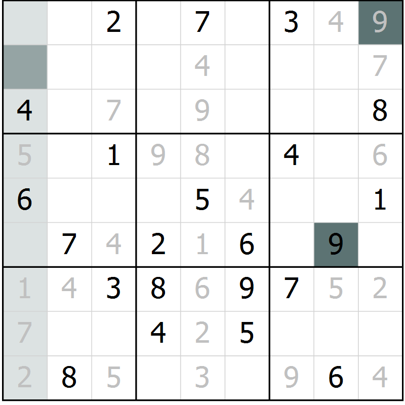 Position des candidats pour la solution de la Gr 4 page 7 du magazine de sudoku Virtuose n° 117