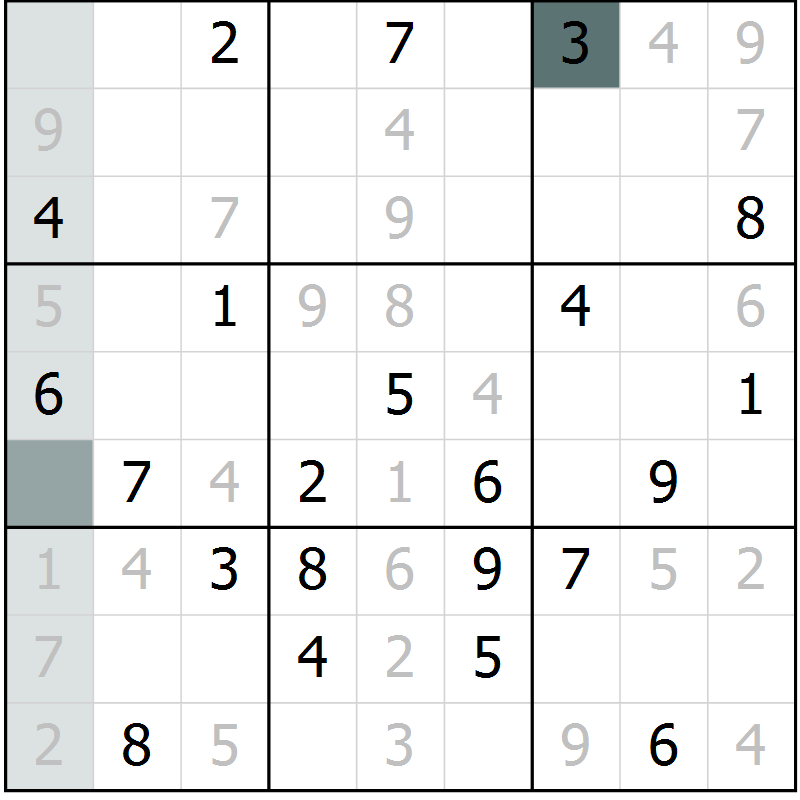 Position des candidats pour la solution de la Gr 4 page 7 du magazine de sudoku Virtuose n° 117