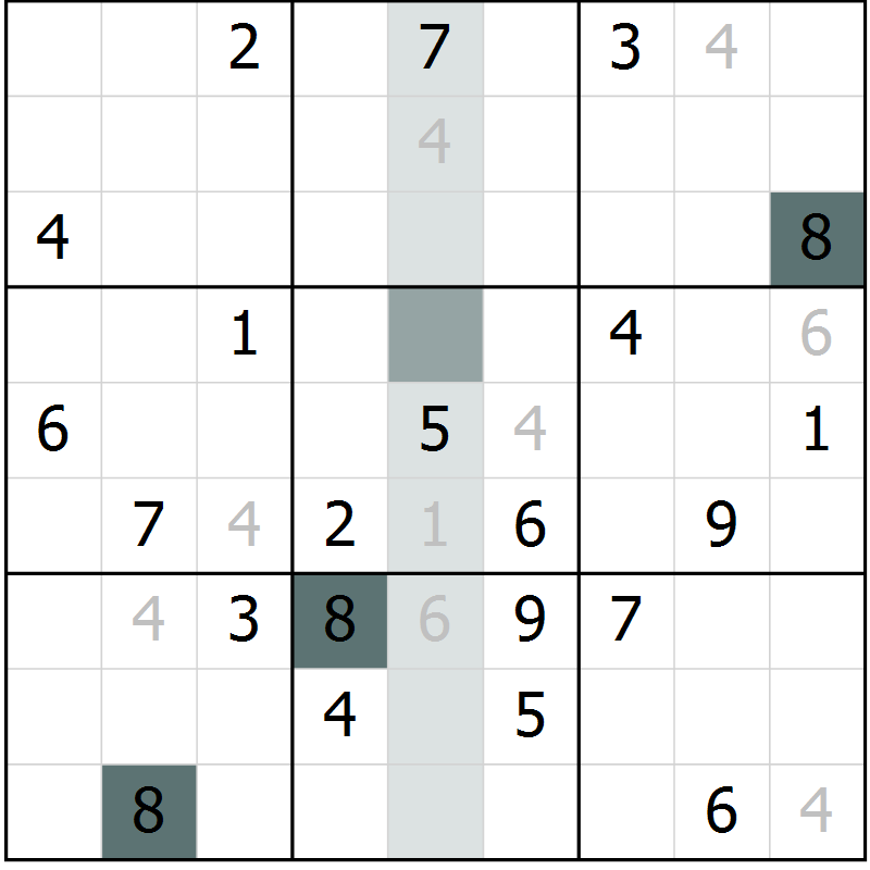 Position des candidats pour la solution de la Gr 4 page 7 du magazine de sudoku Virtuose n° 117