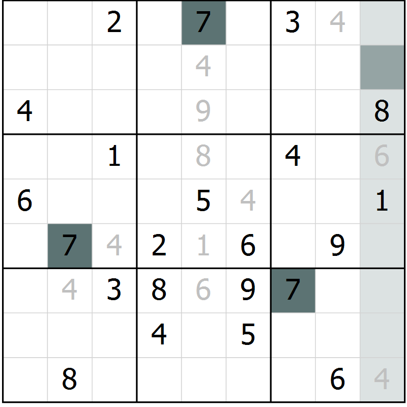 Position des candidats pour la solution de la Gr 4 page 7 du magazine de sudoku Virtuose n° 117