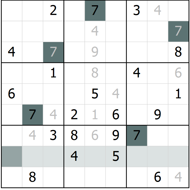 Position des candidats pour la solution de la Gr 4 page 7 du magazine de sudoku Virtuose n° 117
