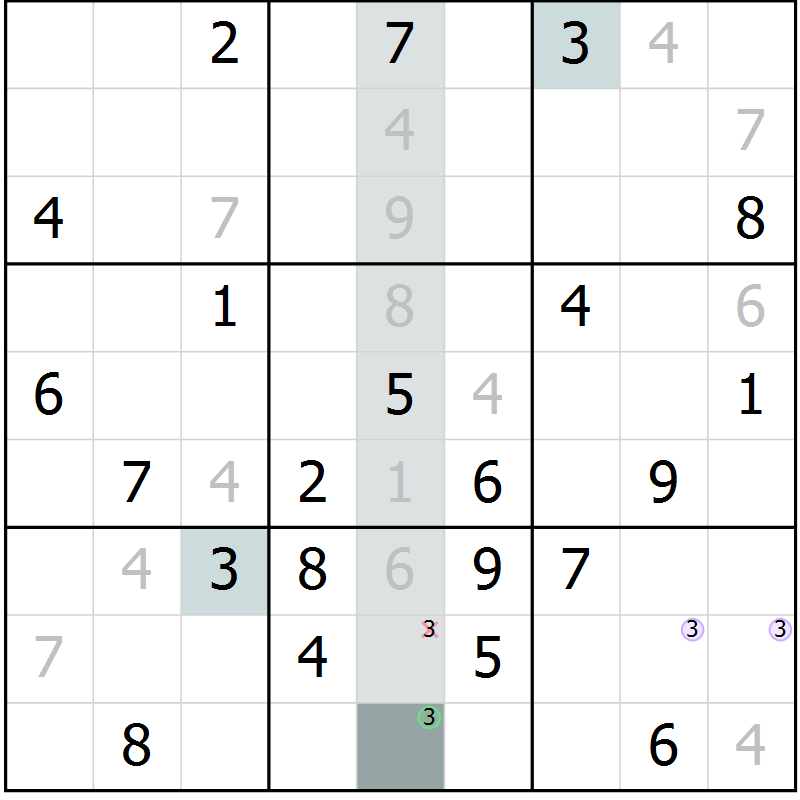 Position des candidats pour la solution de la Gr 4 page 7 du magazine de sudoku Virtuose n° 117
