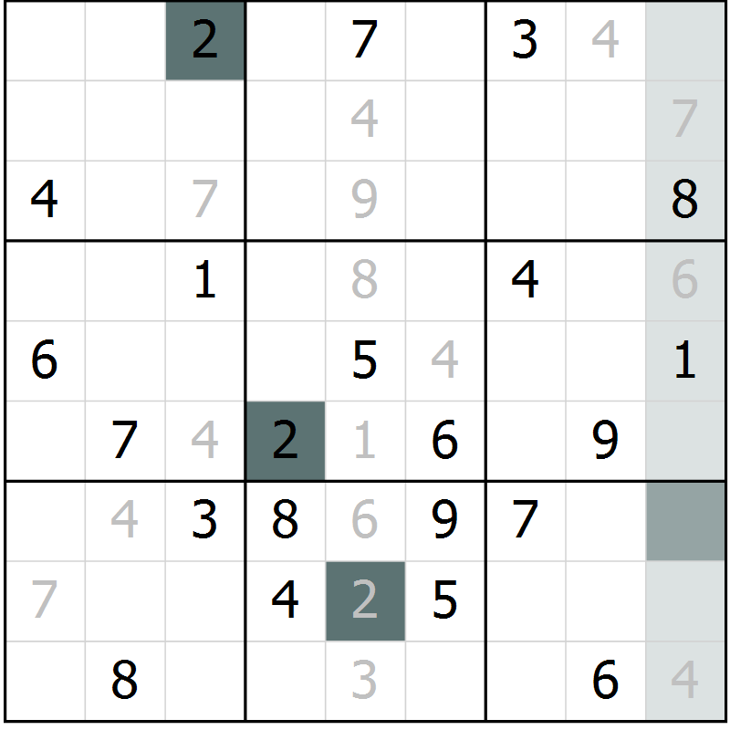Position des candidats pour la solution de la Gr 4 page 7 du magazine de sudoku Virtuose n° 117