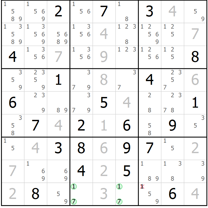 Position des candidats pour la solution de la Gr 4 page 7 du magazine de sudoku Virtuose n° 117