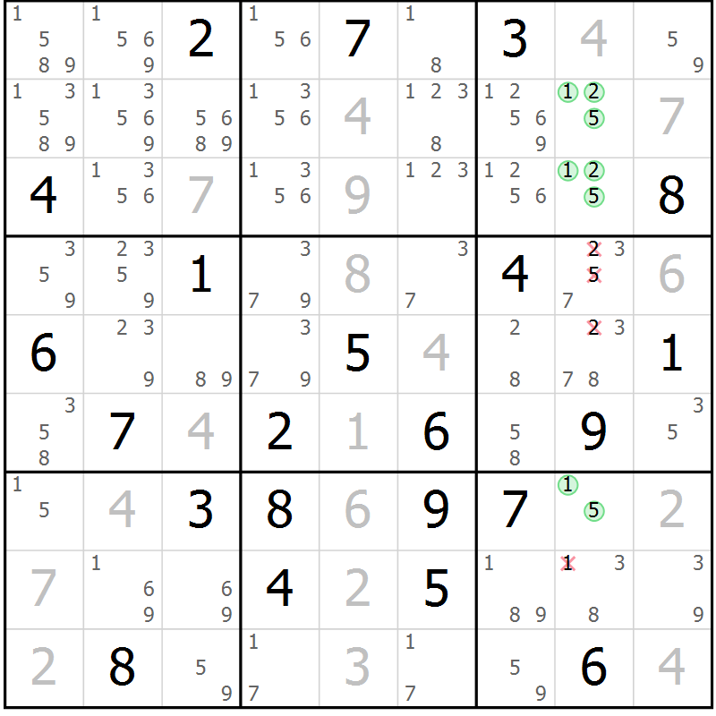 Position des candidats pour la solution de la Gr 4 page 7 du magazine de sudoku Virtuose n° 117