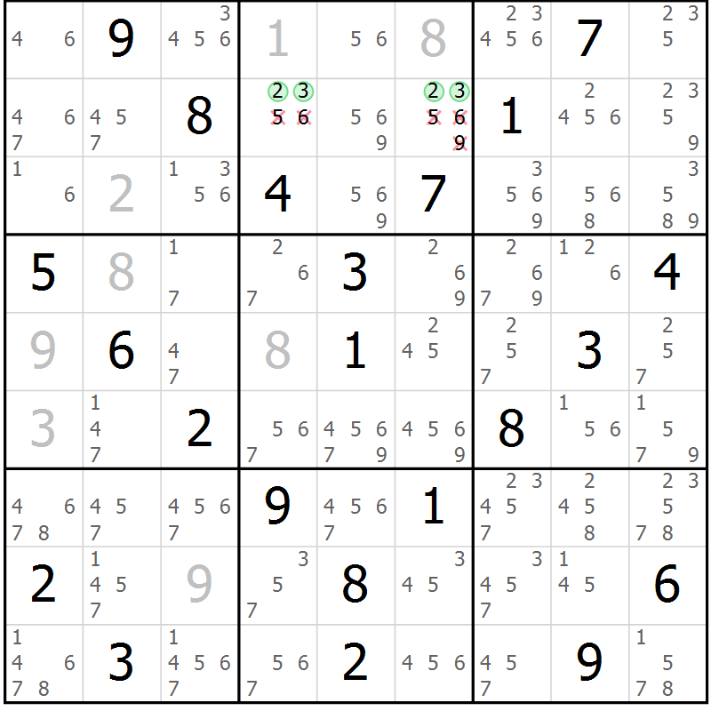 Position des candidats pour la solution de la Gr 40 page 43 du magazine de sudoku Virtuose n° 117