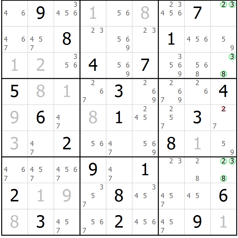 Position des candidats pour la solution de la Gr 40 page 43 du magazine de sudoku Virtuose n° 117