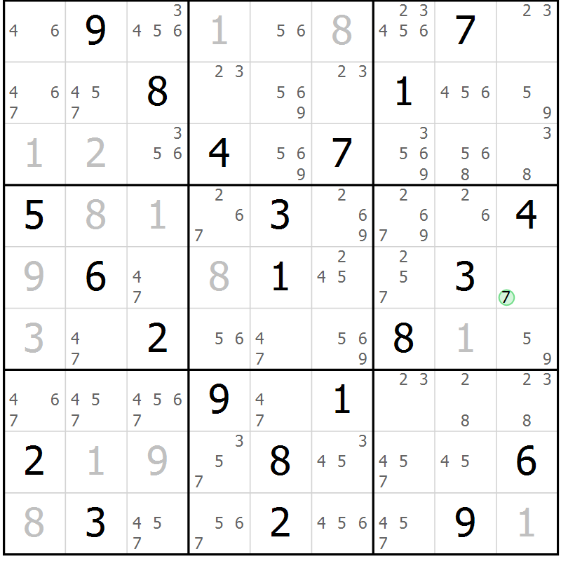 Position des candidats pour la solution de la Gr 40 page 43 du magazine de sudoku Virtuose n° 117