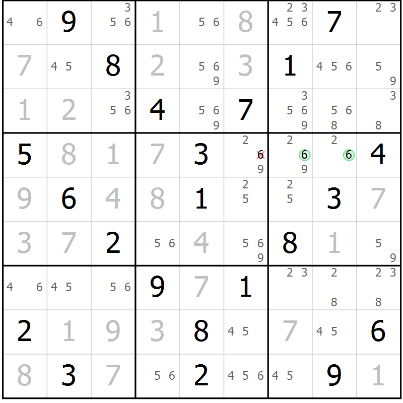 Position des candidats pour la solution de la Gr 40 page 43 du magazine de sudoku Virtuose n° 117