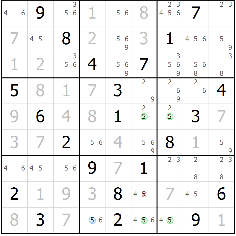 Position des candidats pour la solution de la Gr 40 page 43 du magazine de sudoku Virtuose n° 117