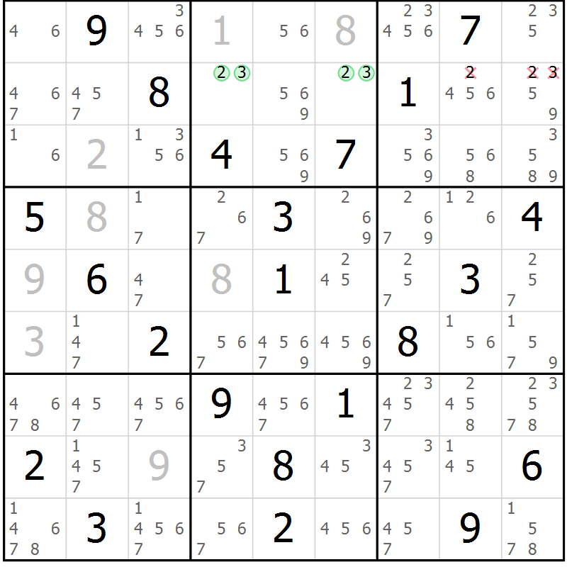 Position des candidats pour la solution de la Gr 40 page 43 du magazine de sudoku Virtuose n° 117