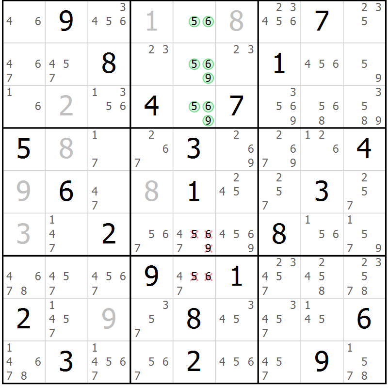 Position des candidats pour la solution de la Gr 40 page 43 du magazine de sudoku Virtuose n° 117