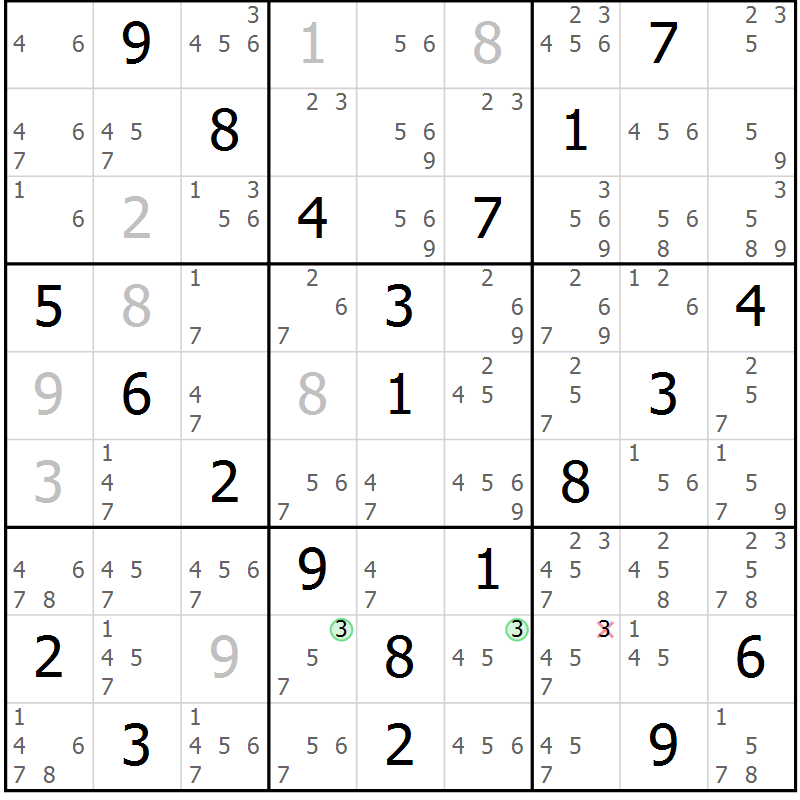 Position des candidats pour la solution de la Gr 40 page 43 du magazine de sudoku Virtuose n° 117