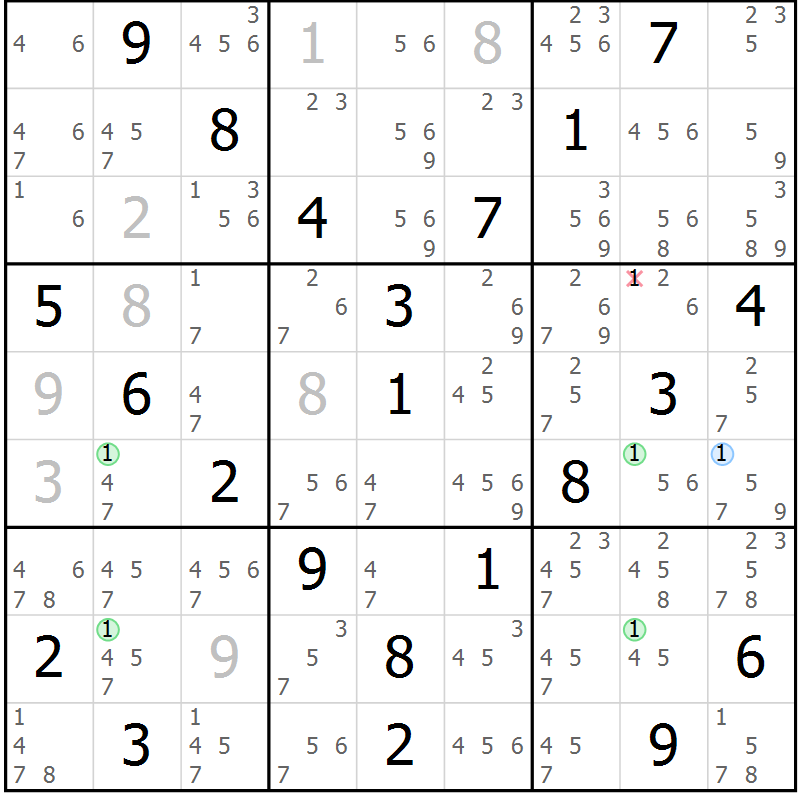 Position des candidats pour la solution de la Gr 40 page 43 du magazine de sudoku Virtuose n° 117