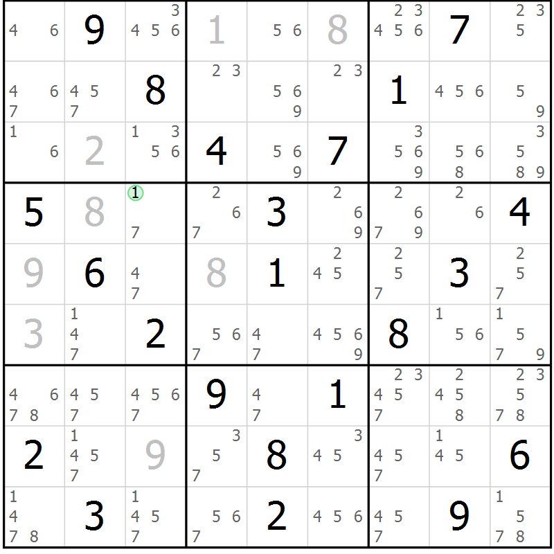 Position des candidats pour la solution de la Gr 40 page 43 du magazine de sudoku Virtuose n° 117