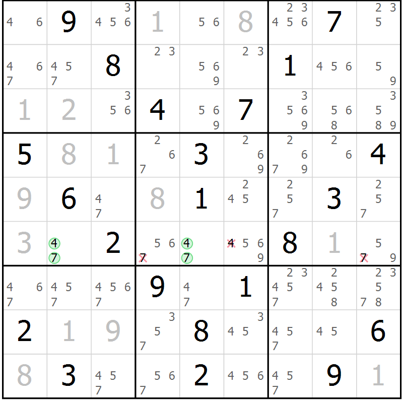 Position des candidats pour la solution de la Gr 40 page 43 du magazine de sudoku Virtuose n° 117