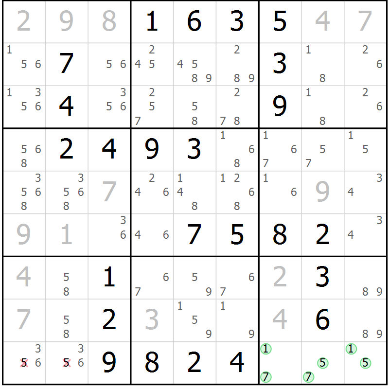 Position des candidats pour la solution de la Gr 41 page 44 du magazine de sudoku Virtuose n° 117