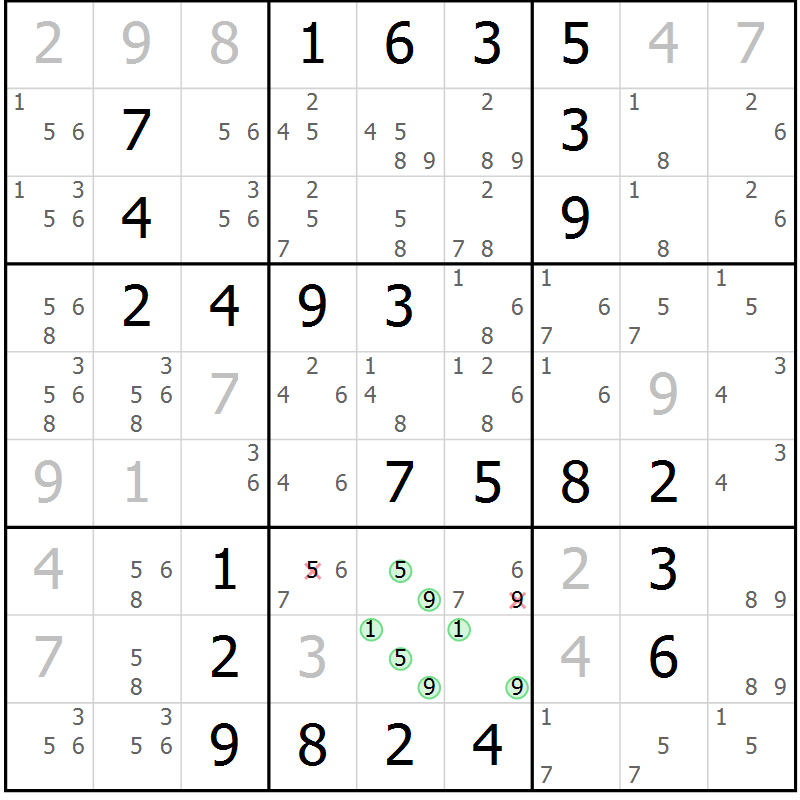 Position des candidats pour la solution de la Gr 41 page 44 du magazine de sudoku Virtuose n° 117