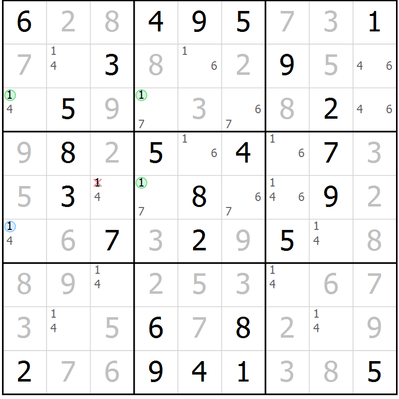 Position des candidats pour la solution de la Gr 42 page 45 du magazine de sudoku Virtuose n° 117