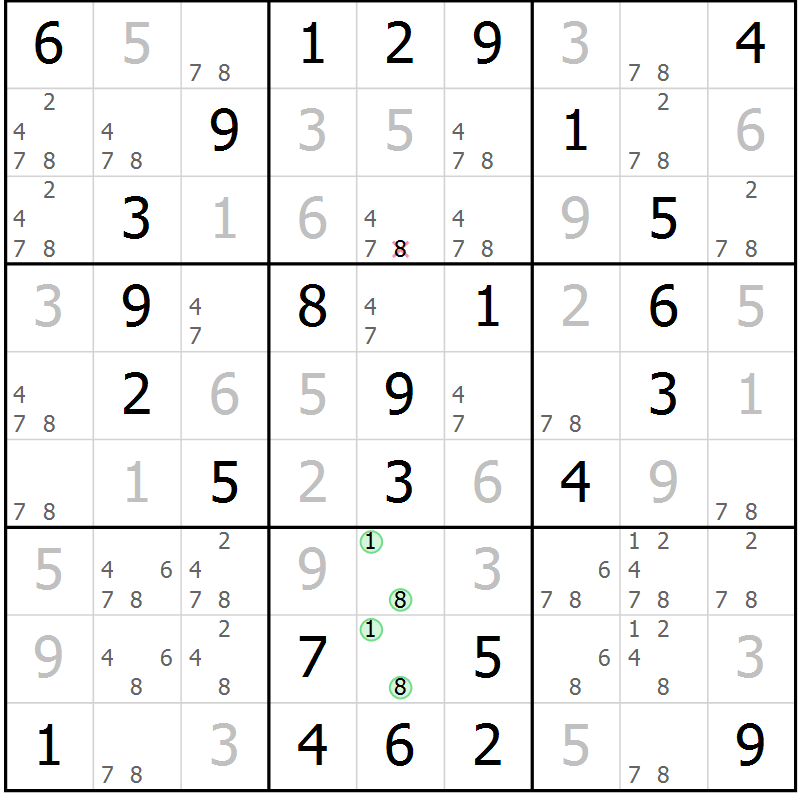 Position des candidats pour la solution de la Gr 43 page 46 du magazine de sudoku Virtuose n° 117