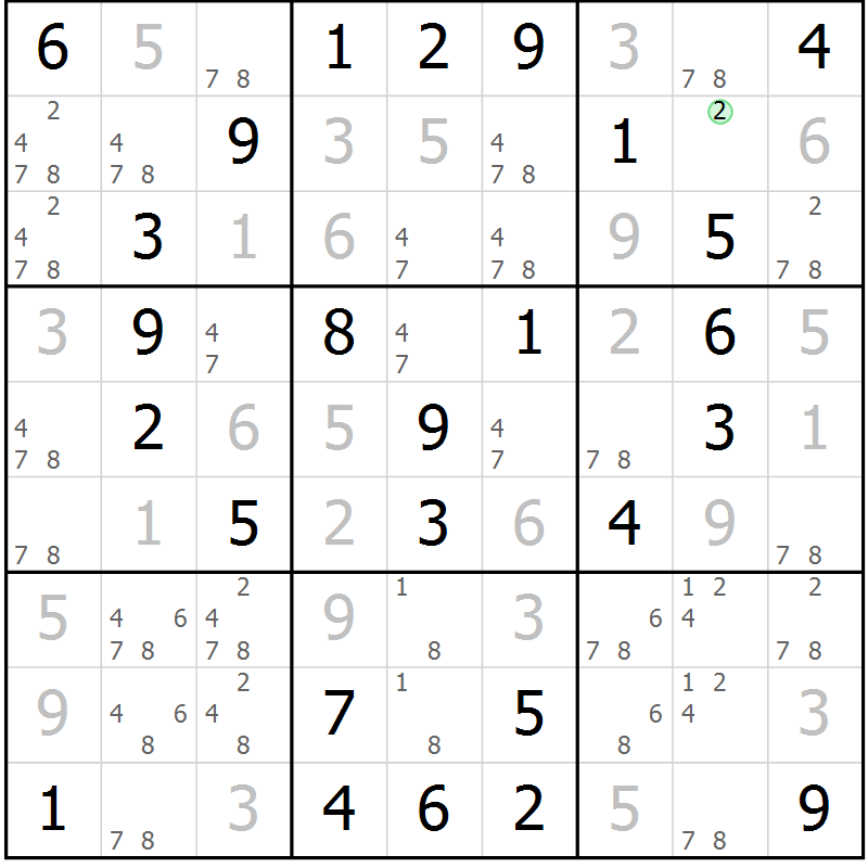 Position des candidats pour la solution de la Gr 43 page 46 du magazine de sudoku Virtuose n° 117