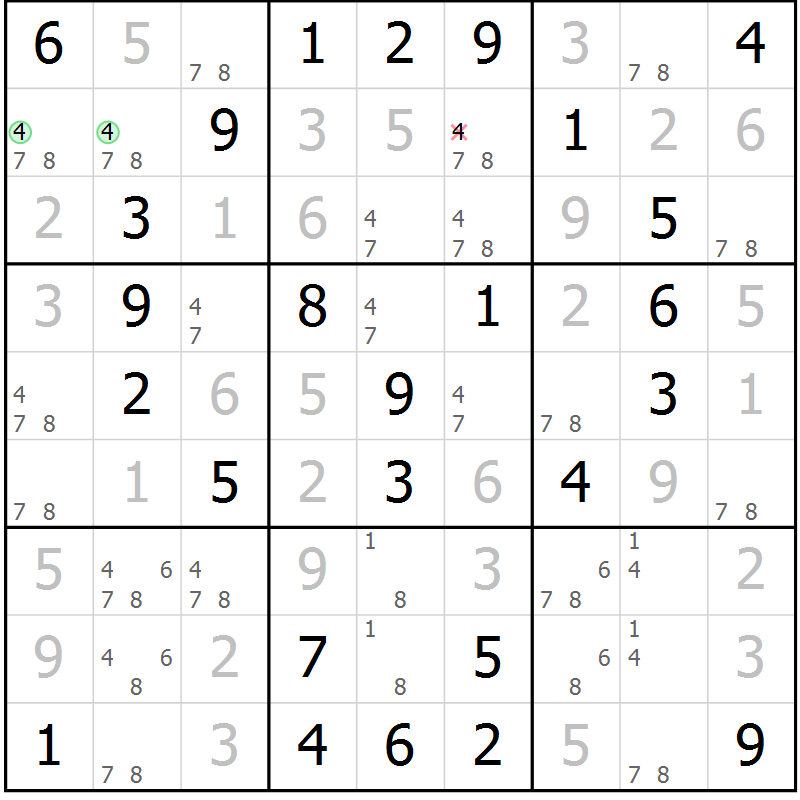 Position des candidats pour la solution de la Gr 43 page 46 du magazine de sudoku Virtuose n° 117