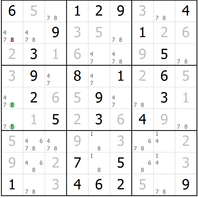 Position des candidats pour la solution de la Gr 43 page 46 du magazine de sudoku Virtuose n° 117