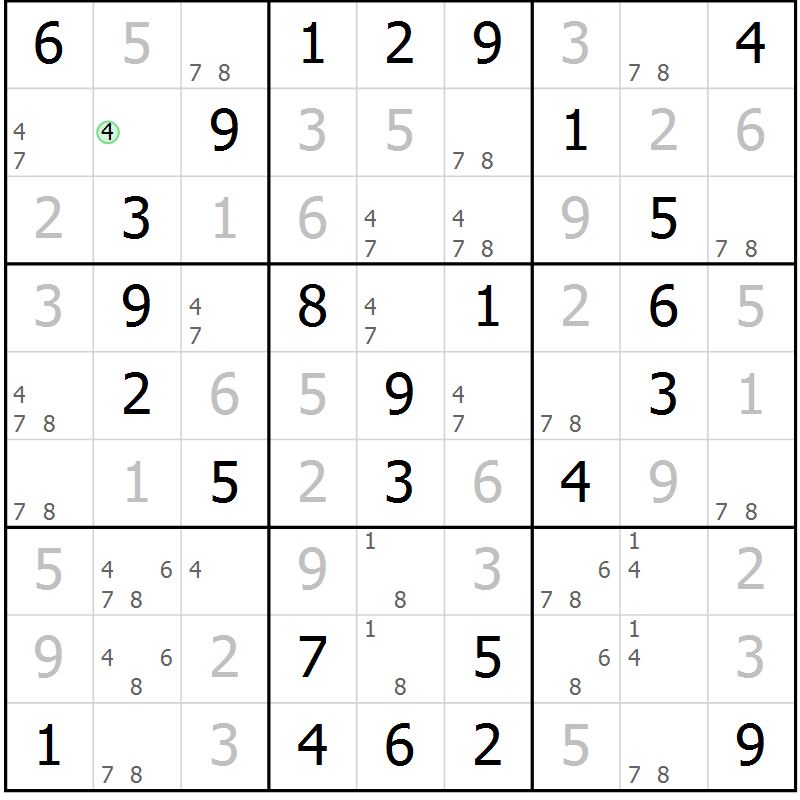 Position des candidats pour la solution de la Gr 43 page 46 du magazine de sudoku Virtuose n° 117