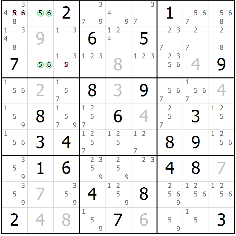 Position des candidats pour la solution de la Gr 44 page 47 du magazine de sudoku Virtuose n° 117