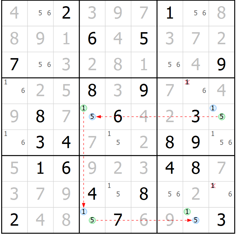 Position des candidats pour la solution de la Gr 44 page 47 du magazine de sudoku Virtuose n° 117