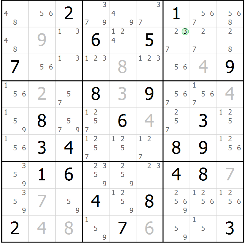 Position des candidats pour la solution de la Gr 44 page 47 du magazine de sudoku Virtuose n° 117