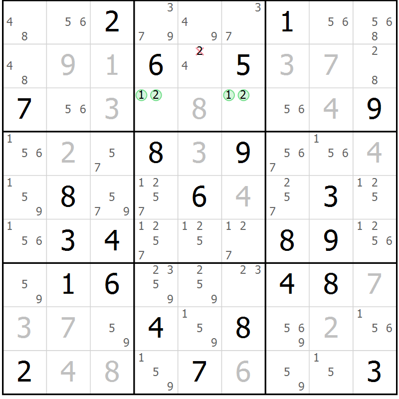 Position des candidats pour la solution de la Gr 44 page 47 du magazine de sudoku Virtuose n° 117
