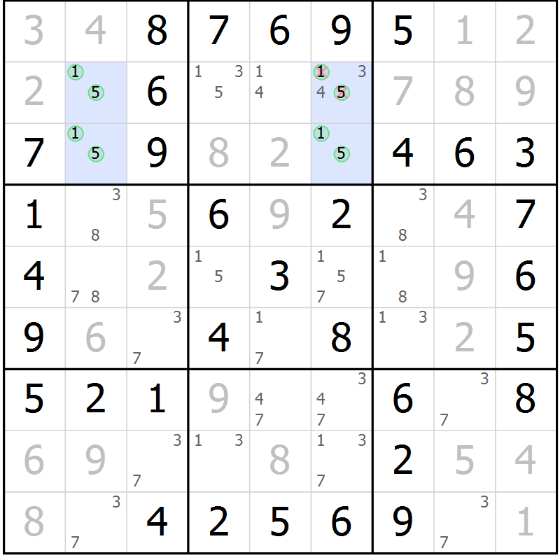 Position des candidats pour la solution de la Gr 45 page 48 du magazine de sudoku Virtuose n° 117