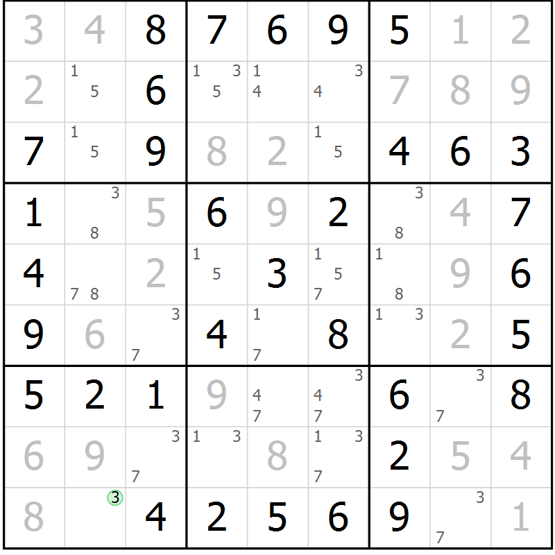Position des candidats pour la solution de la Gr 45 page 48 du magazine de sudoku Virtuose n° 117