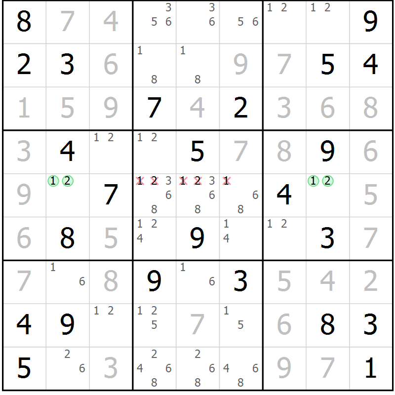 Position des candidats pour la solution de la Gr 46 page 49 du magazine de sudoku Virtuose n° 117