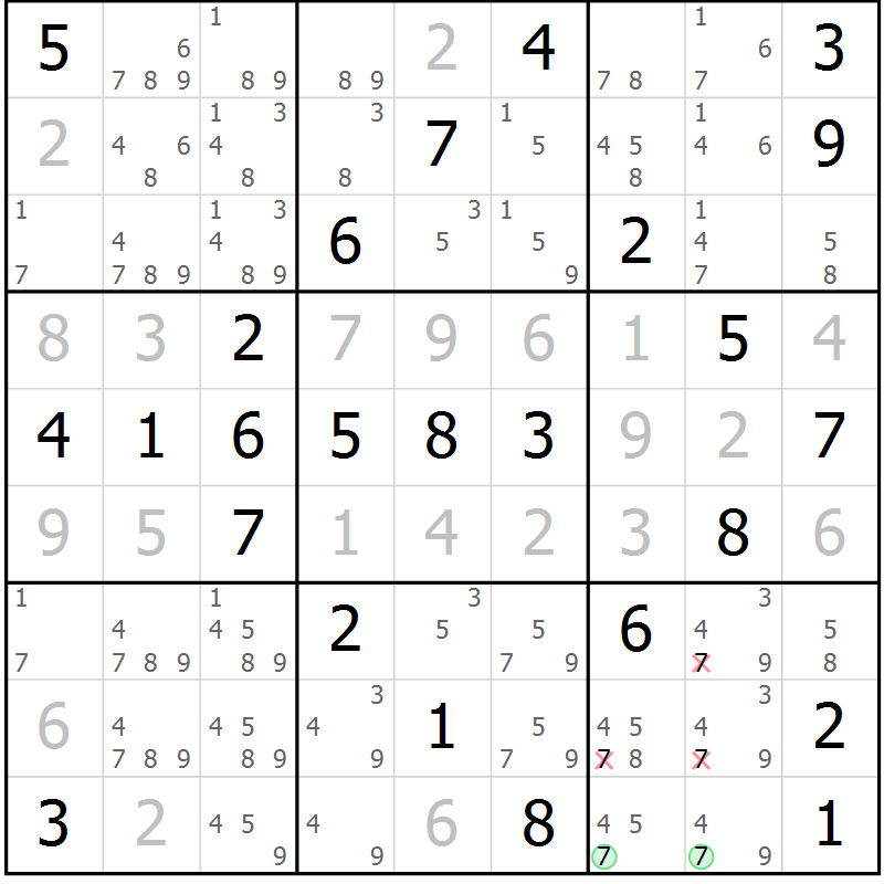 Position des candidats pour la solution de la Gr 47 page 50 du magazine de sudoku Virtuose n° 117