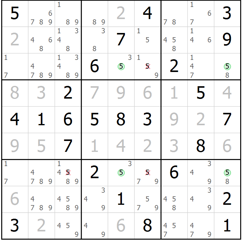 Position des candidats pour la solution de la Gr 47 page 50 du magazine de sudoku Virtuose n° 117